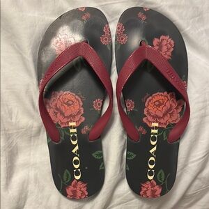 Coach Floral Flip Flops - Black and Red